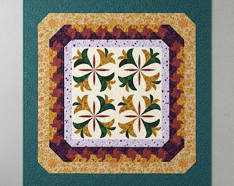 Floral Appliqué Quilt Pattern – Sawtooth Border, Mexican Cross (Digital Download)