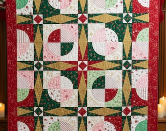 Christmas Quilt Pattern, Drunkard's Path Design, Scrappy Table Runner (PDF)