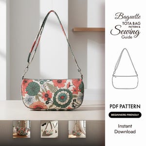 Baguette-Tasche PDF Schnittmuster Anfänger freundlich Crossbody Schultertasche DIY Geldbörse Muster Sofortiger digitaler Download