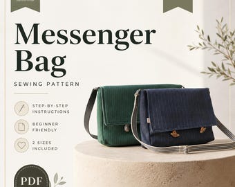 Messenger Bag PDF Sewing Pattern,  2 sizes, DIY Crossbody Bag Tutorial Guide,  Adjustable Shoulder Strap, Instant Download PDF