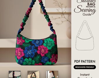 Hobo Bag Sewing Guide and Pattern PDF, Corduroy Baguette Shoulder Bag, Ruched Strap Purse, DIY Handbag Tutorial, Instant Digital Download