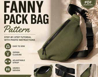 Waist Bag Sewing Pattern, Fanny Pack Sewing Pattern PDF, DIY Bum Bag Tutorial, Crossbody Belt Bag Pattern, Printable PDF Guide
