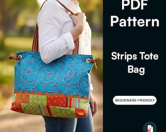 Modello PDF per borsa a tracolla Strips Tote / Tutorial di cucito facile (download immediato)