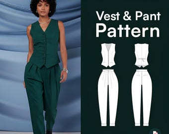 Waistcoat Vest and Pants Sewing Pattern, Tailored Ensemble XXS-XXXL (PDF)