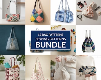 Tote Bag, Wristlet Wallet & Knot Bag Sewing Pattern Bundle PDF | 12 in 1 Digital Download | Easy Bag Patterns for Beginners