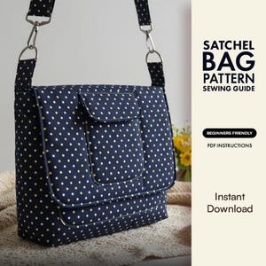 Quilted Satchel Crossbody Bag Sewing instructions PDF | DIY Messenger Padded Bag Tutorial | Adjustable Strap Purse Pattern