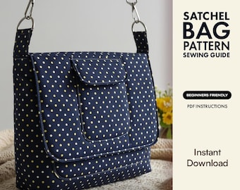 Quilted Satchel Crossbody Bag Sewing instructions PDF | DIY Messenger Padded Bag Tutorial | Adjustable Strap Purse Pattern