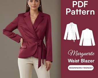 Tie-Waist Blazer Sewing Pattern | Women's Long Sleeve Suit Vest (PDF Pattern)