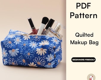 Quilted Makeup Bag Sewing Pattern | Beginner-Friendly Boxy Pouch (PDF Pattern)