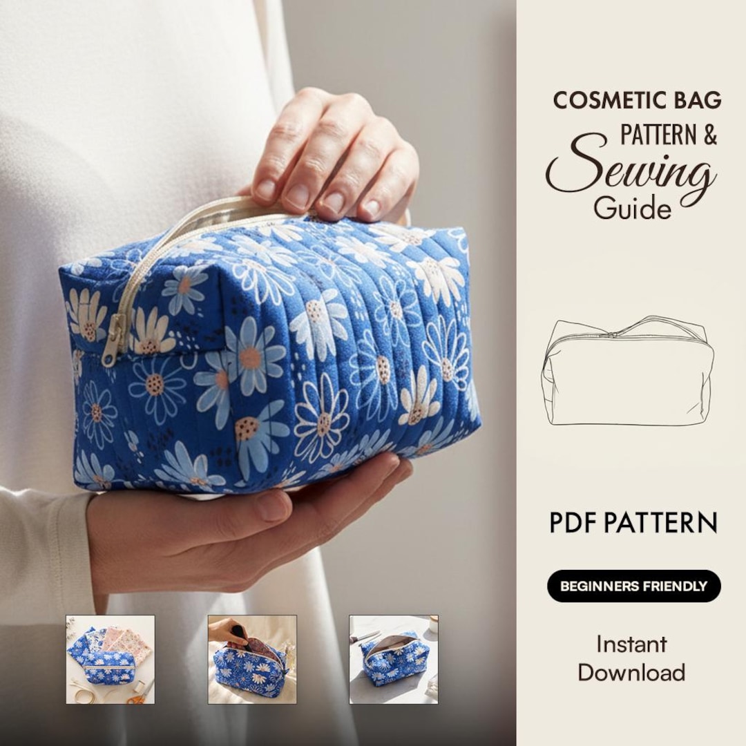 Quilted Makeup Bag Sewing Pattern PDF Guide Cosmetic Bag Boxy Zipper ...