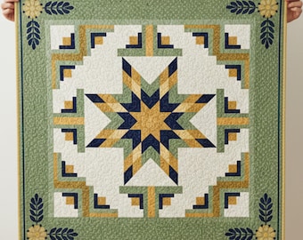 Ebony Starburst Lone Star Log Cabin Quilt Pattern - Medallion Wall Hanging - PDF Instant Download