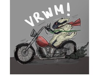 Impressão artística quadrada com acabamento brilhante - Motocicleta e ovelha