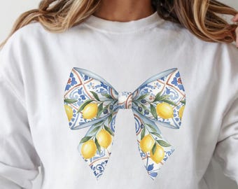 Coquette Bow Lemons Sweatshirt Italian Ribbon with Lemon Top European Chic Coquette Crewneck Gift for Her