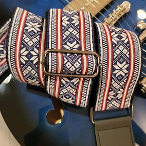 Red White and Blue Guitar Strap 2&quot; wide durable anti-slip guitar strap for electric, bass, & acoustic guitar, adjustable from 41&quot; to 68&quot;