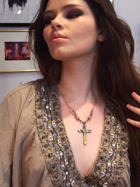 Art History Cross with crystal beading and chain