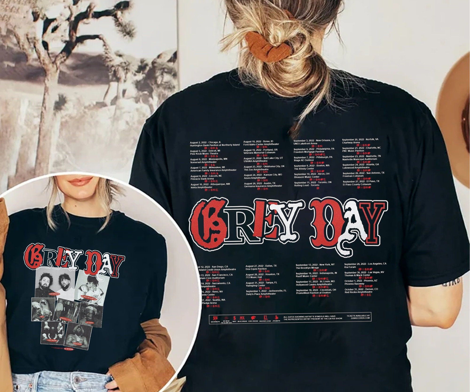 Suicide Boys Grey Day 2022 Tour Shirt, Grey Day Bleachers Tour 2022 Double Sided Unsiex T-Shirt