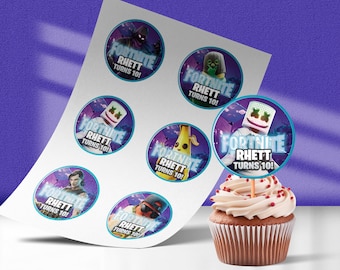 Printable Fort Game Night Birthday Cupcake toppers | Customizable Nite Battle Royal Cupcake toppers | Cupcake video game Party
