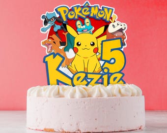 Printable Poke Birthday Cake Topper | Customizable Poke Party Mon Cake topper | Cake Topper Pika Mon Chu Party
