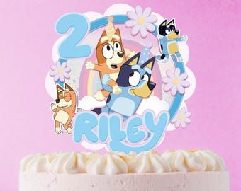 Blue Dog Cake Topper PNG, Bingo Dog Birthday Decor, Cartoon Puppy Cake Topper, Little Blue Cartoon Dog Party, Printable Digital Download