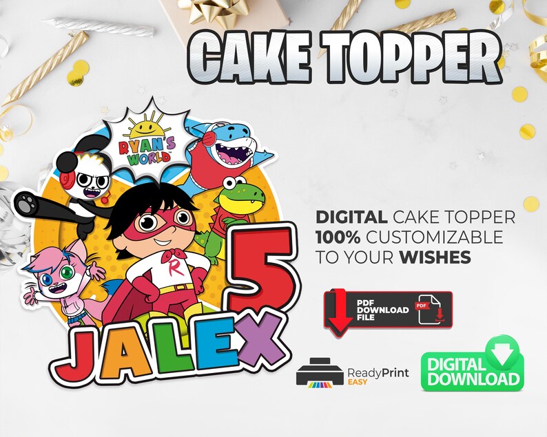 Printable Ryan's Birthday Cake Topper | Customizable World Cake Topper ...