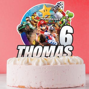 印刷可能なカートゲームスーパーバースデーケーキトッパー | カスタマイズ可能なスーパーカートバースデーケーキトッパー | ケーキトッパーマリオビデオゲームパーティー