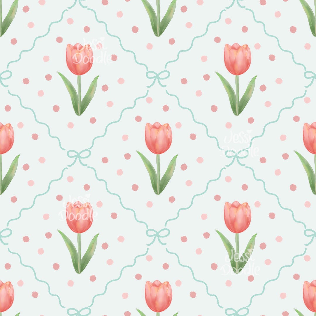 Seamless Tulip Pattern: Watercolor Floral Design (PNG, JPEG) - Etsy