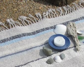 Ocean Blue Serenity Altar Cloth, Artisan Handmade Woven Small Table Mat for Zen Meditation, Chakra, Spiritual Prayer, Sea Water Feng Shui