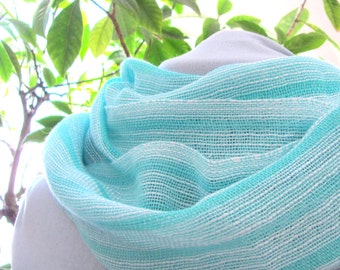 Etsy's Pick! Positive Energy Turquoise Blue Scarf, Artisan Hand Woven in Lightweight Lacy Cotton, Spiritual Living, Feng Shui Water Element