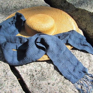 Wabi Sabi Sea Blue Gray Linen Cotton Scarf for Zen Serenity, Yoga, Feng Shui, Prayer, and Spiritual Meditation, Handmade Artisan Hand Woven image 1