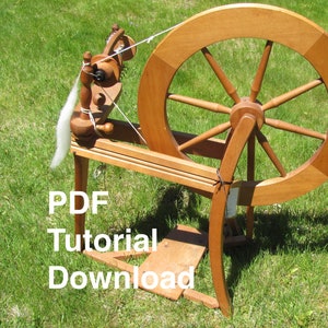 Tutorial de fiação manual de fios artesanais, instruções para iniciantes, aula de fiação com roda de pedal, download digital em PDF.