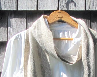 Serenity Meditation Scarf, Artisan Woven in Sand & Stone Beige, Gray, White Natural Cotton, Zen Spiritual Prayer Yoga Clothing for Men Women