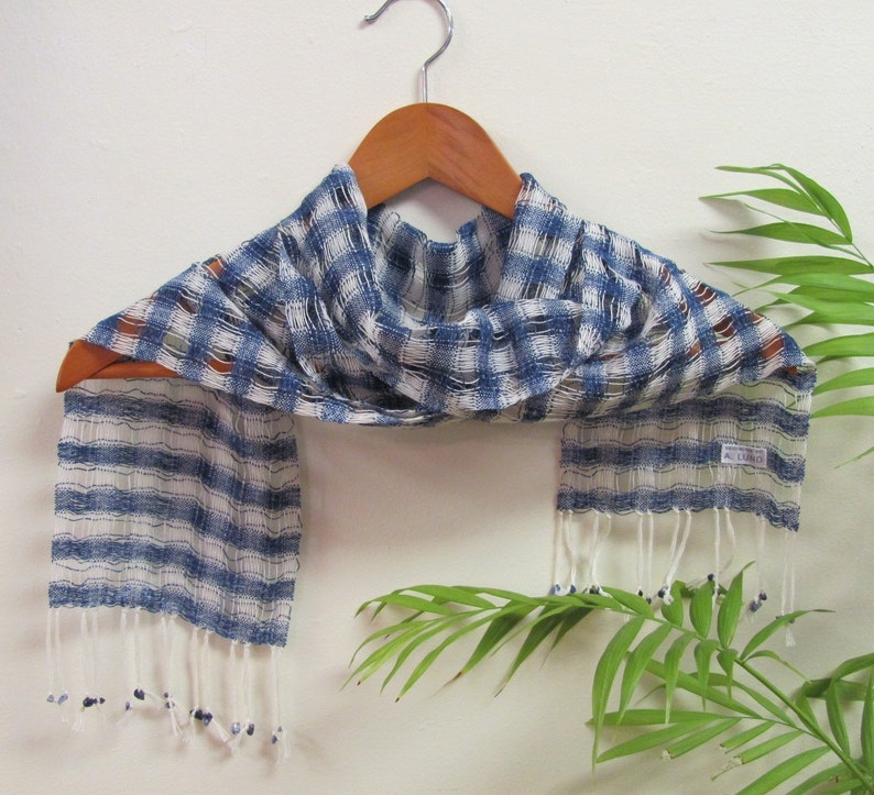 Cotton Summer Scarf Lightweight Indigo Denim Ocean Blue Lace Etsy