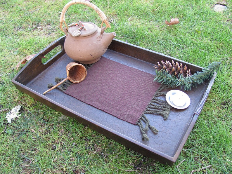 Fire Spirit Burgundy Red Altar Mat Cloth for Prayer Blessings, Meditation, Feng Shui Earth Element, Pagan Wiccan Rituals, Artisan Hand Woven image 5