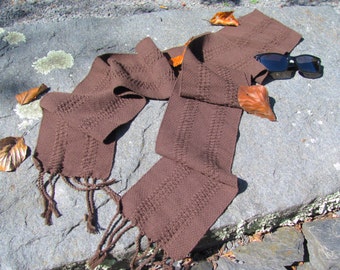 Artisan Handmade Handwoven Brown Cotton Scarf for Spiritual Grounding, Zen Meditation, Wood Earth Element Feng Shui Balance and Strength