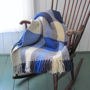 Ocean Blue Plaid Wool Bed or Couch Throw Blanket, Artisan Hand Woven for Hygge Rustic Cabin or Modern Seaside Nautical Coastal Beach House image 1