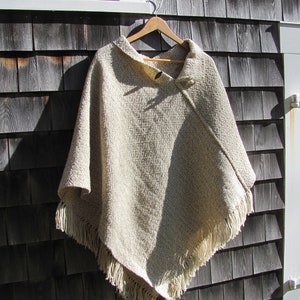 Etsy's Pick Wool Poncho, Handmade Artisan Hand Woven Beige White Blanket Coat, Hygge Woodland Cabin Cloak Mens Womens Rustic Clothing image 5