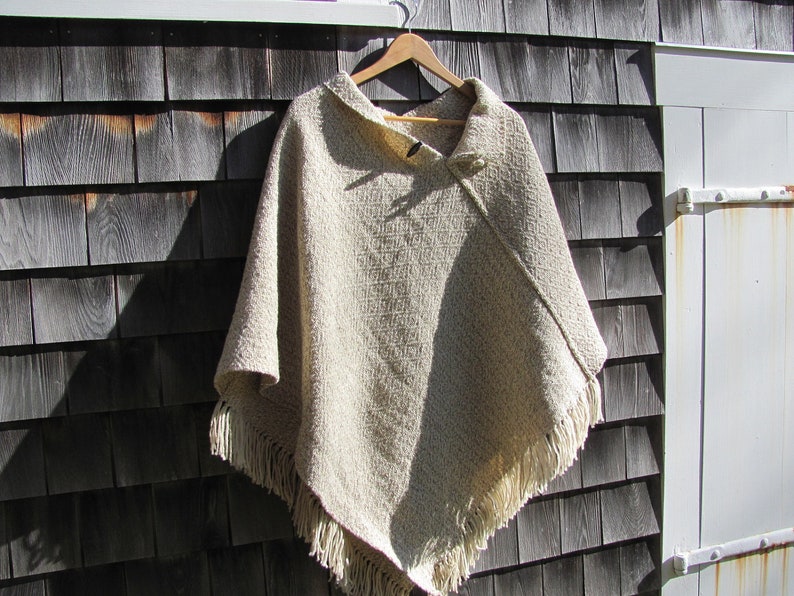 Etsy's Pick Wool Poncho, Handmade Artisan Hand Woven Beige White Blanket Coat, Hygge Woodland Cabin Cloak Mens Womens Rustic Clothing image 5