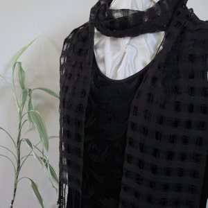 Etsy's Pick Jet Black Cotton Scarf, Artisan Handmade Hand Woven Lightweight Lattice Lace Weave, Unisex for Men or Women image 5