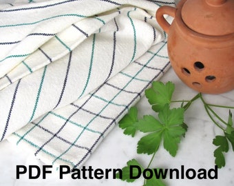 Kitchen Dish Towel Hand Weaving Pattern Draft PDF, Easy Beginner Handweaving 4 H Shaft Harness Table or Floor Loom Woven Tea Towels Download