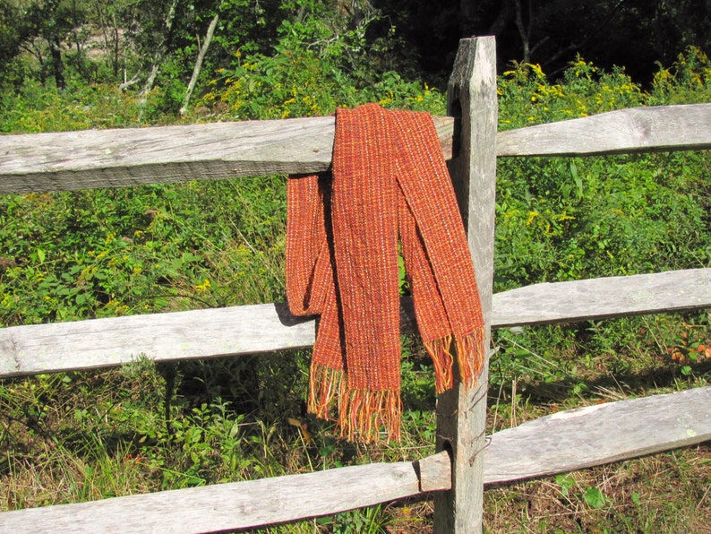 Etsy's Pick Copper Gold Burnt Orange Scarf, Artisan Hand Woven Oversized Long Mens Womens Autumn Colors Fire Element Spiritual Gift image 7