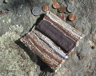 Boho Coin Purse, Small Handmade Woven Change Purse, Eco Friendly Cloth Wallet, Upcycled Recycled Fabric Amulet, Keepsake, Jewelry, Key Pouch