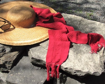 Etsy Pick! Positive Energy Hand Woven Red Scarf, Long Narrow Artisan Handmade Natural Cotton Stole,  Fire Element for Spiritual Meditation