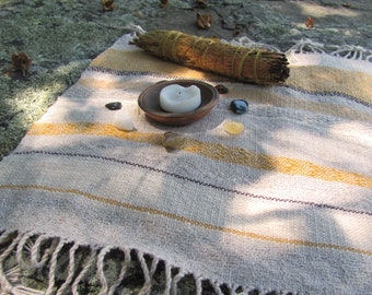 Etsy Pick! Spiritual Serenity Sun Yellow Handmade Hand Woven Altar Cloth Table Centerpiece for Meditation, Positive Energy, Clarity & Hope