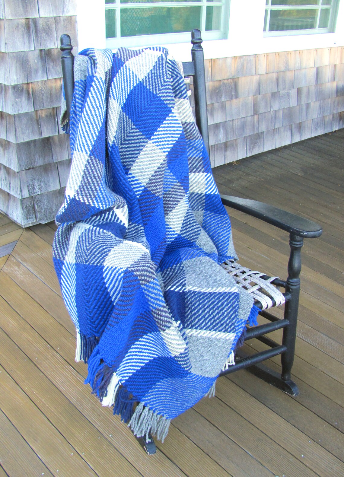 Plaid Wool Blanket Tartan Hand Woven Sofa Throw Blanket Blue Etsy