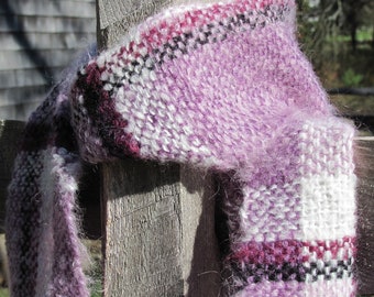 Etsy Pick! Hand Woven Pink Plaid Mohair Scarf, Artisan Handmade Mens Womens Fall Winter Spring Modern Urban Rustic Woodland Cabin Accessory