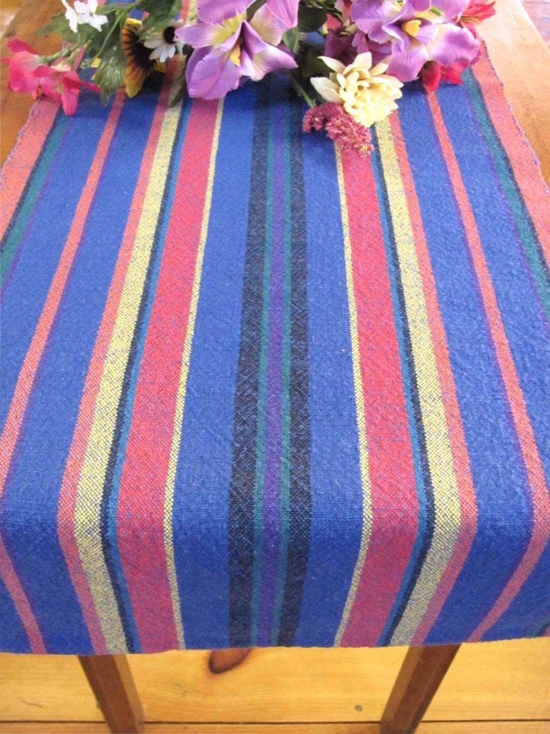 Bright Fiesta Table Runner, Rainbow Summer Cotton Stripe Woven Runner, Modern Farmhouse Decor Rustic French Country Cottage Table Runner image 1