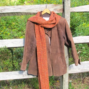 Etsy's Pick Copper Gold Burnt Orange Scarf, Artisan Hand Woven Oversized Long Mens Womens Autumn Colors Fire Element Spiritual Gift image 6