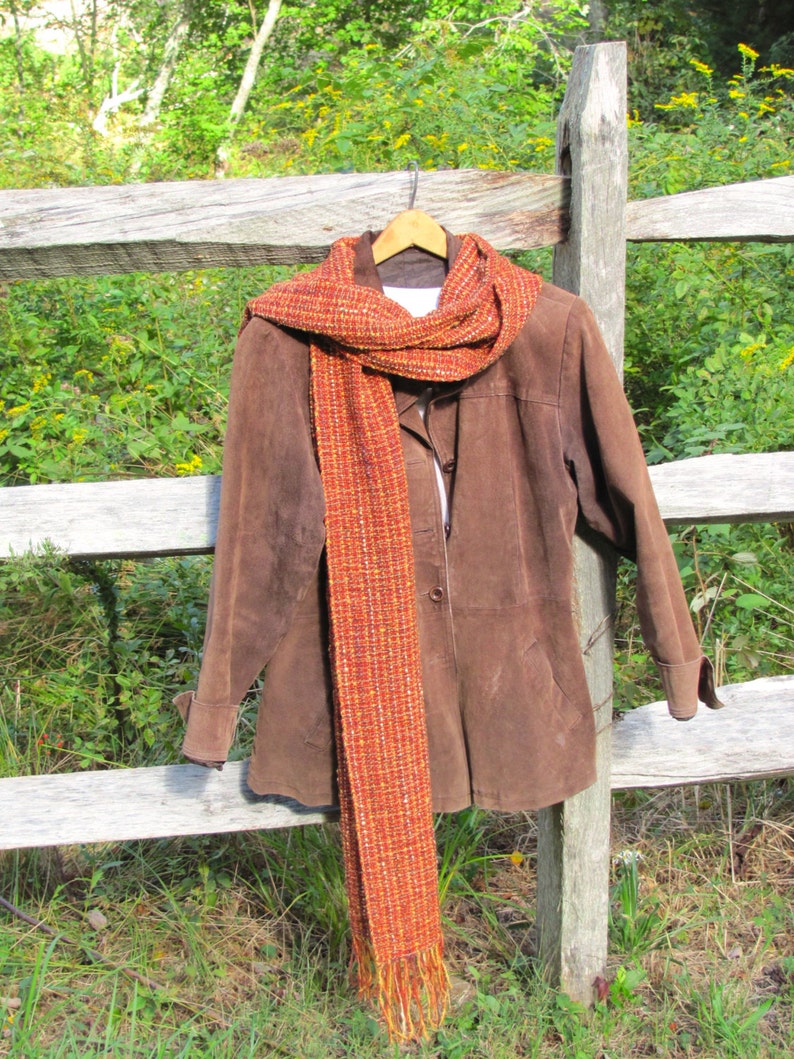 Etsy's Pick Copper Gold Burnt Orange Scarf, Artisan Hand Woven Oversized Long Mens Womens Autumn Colors Fire Element Spiritual Gift image 6