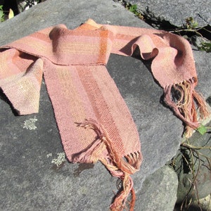 Etsy Pick Artisan Hand Woven Blush Rose Gold Cotton Scarf for Om Meditation Calm Serenity, Positive Energy, Holistic Zen Yoga Mantra, Prayer imagen 1