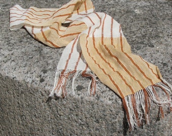 Etsy Pick! Cream White Copper Orange Gold Scarf, Artisan Woven Lightweight Long Mens Womens Yoga Meditation Spiritual Clothing, Sun Energy